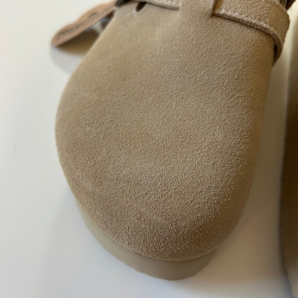 NWT Project Cloud Womens 7.5 Tan Suede Platform Clogs Double Buckle Mules - Picture 12 of 13